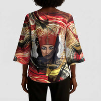 Amunet Kimono Sleeve Blouse with Egyptian Queen Portrait Ancient Mythology