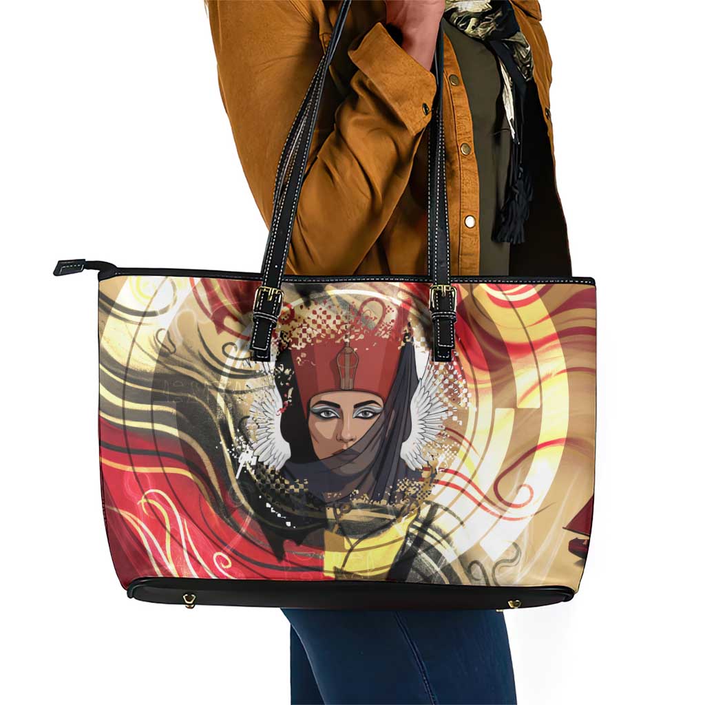 Amunet Leather Tote Bag with Egyptian Queen Portrait Ancient Mythology