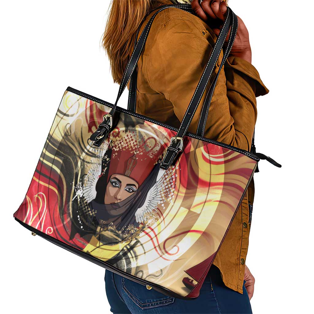 Amunet Leather Tote Bag with Egyptian Queen Portrait Ancient Mythology