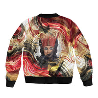 Amunet Sleeve Zip Bomber Jacket with Egyptian Queen Portrait Ancient Mythology