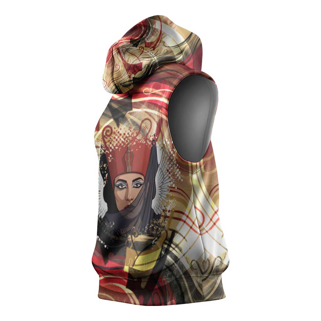 Amunet Sleeveless Hoodie with Egyptian Queen Portrait Ancient Mythology