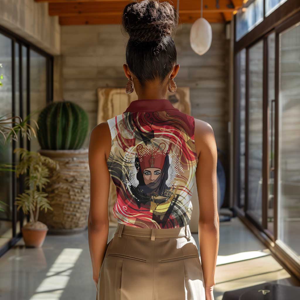 Amunet Women Sleeveless Polo Shirt with Egyptian Queen Portrait Ancient Mythology