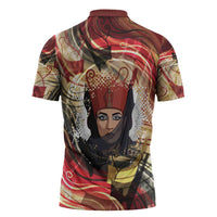 Amunet Zipper Polo Shirt with Egyptian Queen Portrait Ancient Mythology