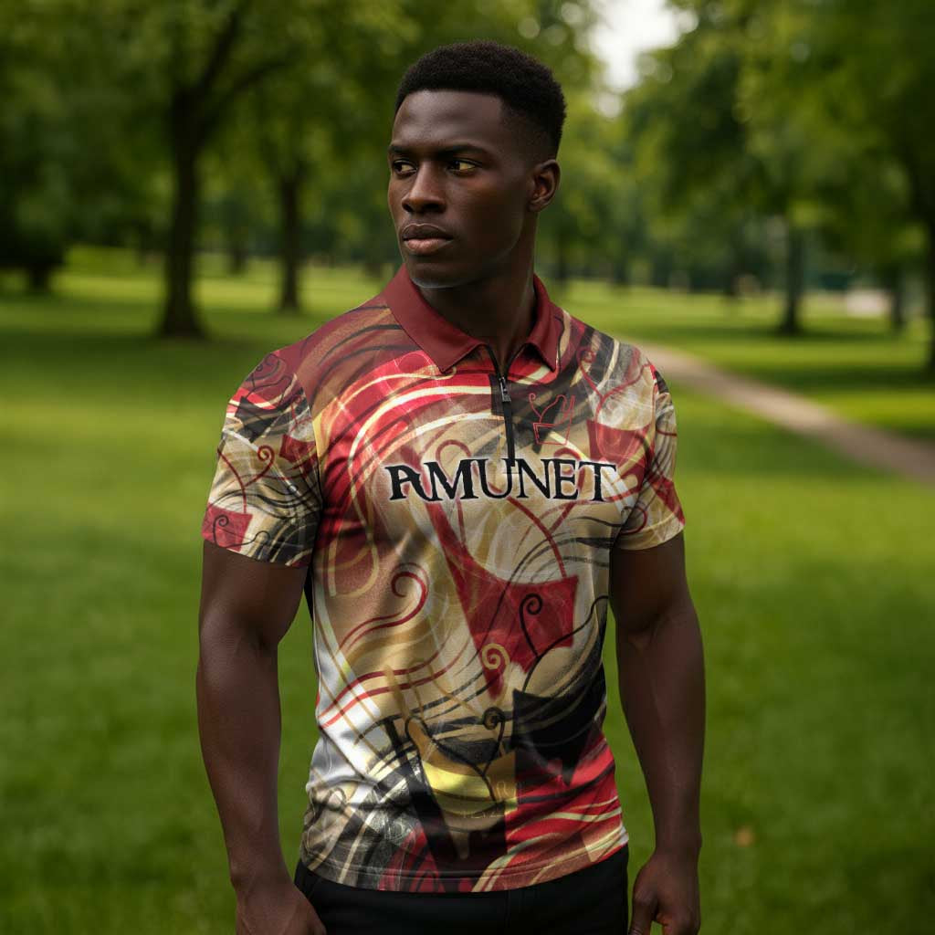 Amunet Zipper Polo Shirt with Egyptian Queen Portrait Ancient Mythology