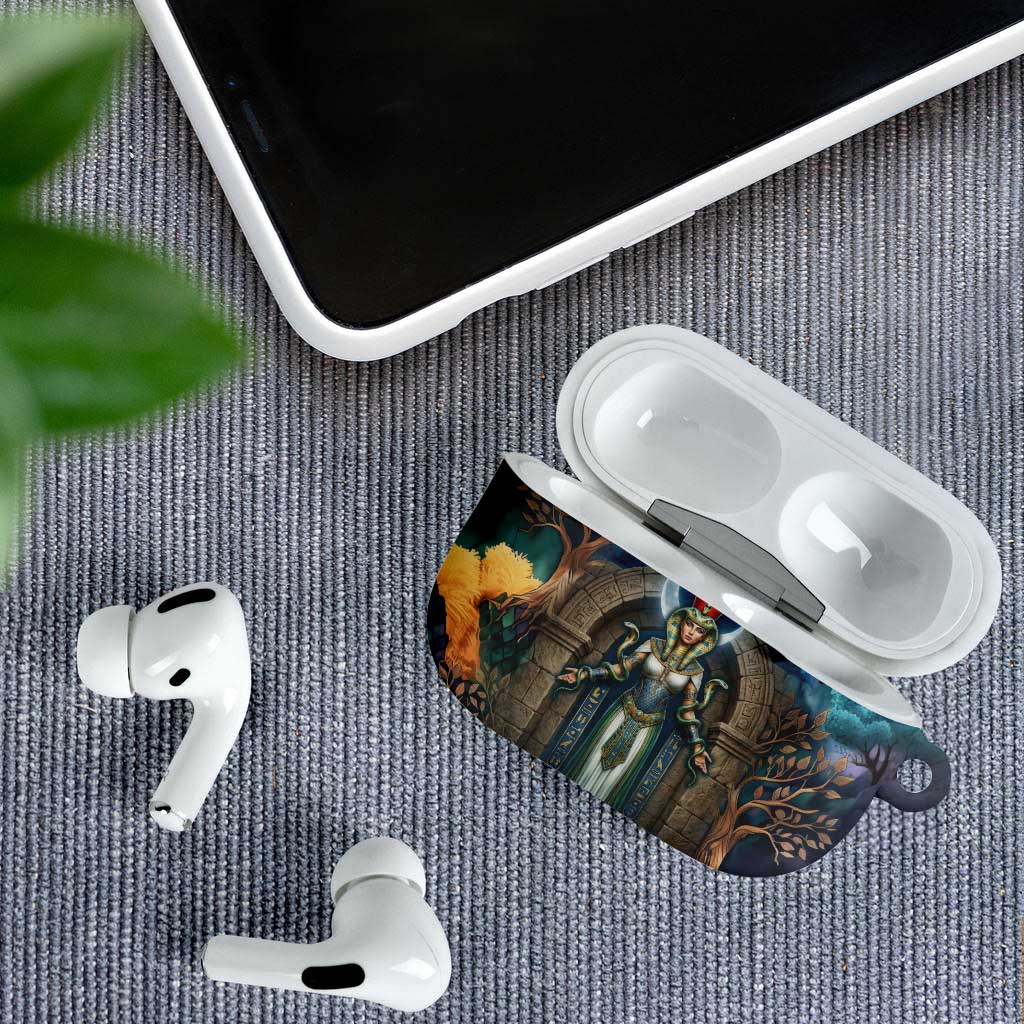 Amunet Ancient Temple Egyptian AirPods Case with Golden Serpent Mythology in Teal Tones