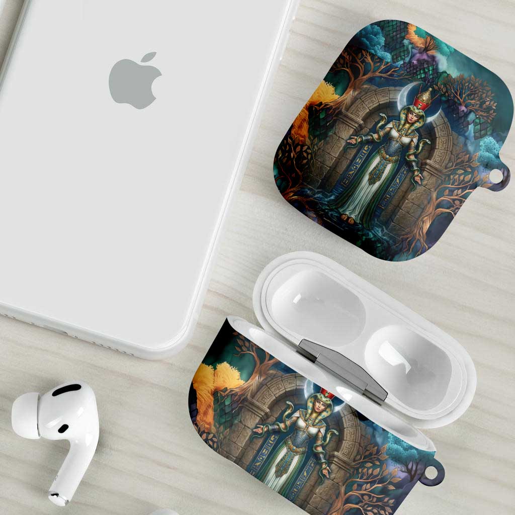 Amunet Ancient Temple Egyptian AirPods Case with Golden Serpent Mythology in Teal Tones