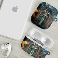 Amunet Ancient Temple Egyptian AirPods Case with Golden Serpent Mythology in Teal Tones