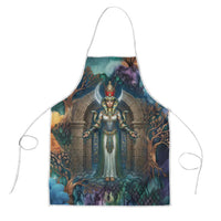 Amunet Ancient Temple Egyptian Apron with Golden Serpent Mythology in Teal Tones