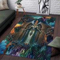 Amunet Ancient Temple Egyptian Area Rug with Golden Serpent Mythology in Teal Tones