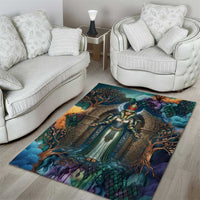 Amunet Ancient Temple Egyptian Area Rug with Golden Serpent Mythology in Teal Tones