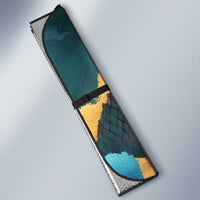 Amunet Ancient Temple Egyptian Auto Sun Shade with Golden Serpent Mythology in Teal Tones
