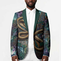 Amunet Ancient Temple Egyptian Blazer with Golden Serpent Mythology in Teal Tones
