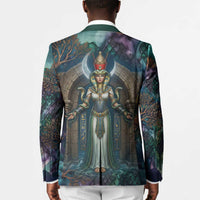 Amunet Ancient Temple Egyptian Blazer with Golden Serpent Mythology in Teal Tones
