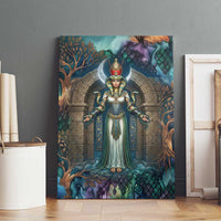 Amunet Ancient Temple Egyptian Canvas Wall Art with Golden Serpent Mythology in Teal Tones