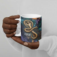 Amunet Ancient Temple Egyptian Ceramic Mug with Golden Serpent Mythology in Teal Tones