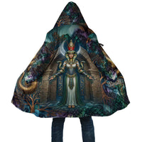 Amunet Ancient Temple Egyptian Cloak with Golden Serpent Mythology in Teal Tones