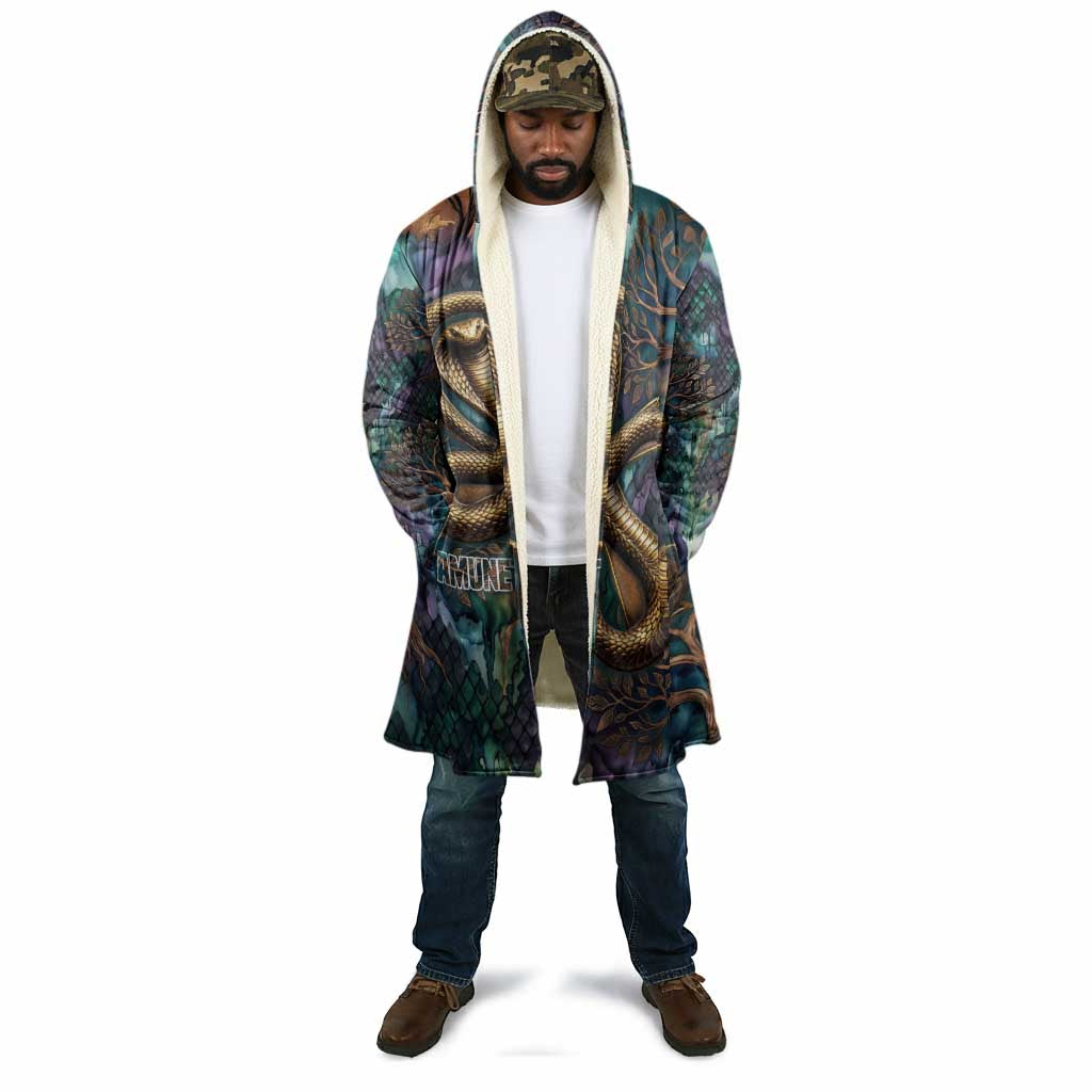 Amunet Ancient Temple Egyptian Cloak with Golden Serpent Mythology in Teal Tones