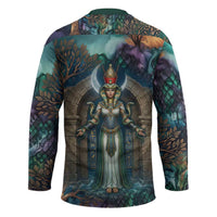 Amunet Ancient Temple Egyptian Hockey Jersey with Golden Serpent Mythology in Teal Tones