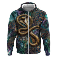 Amunet Ancient Temple Egyptian Hoodie with Golden Serpent Mythology in Teal Tones