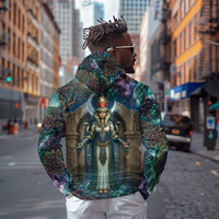 Amunet Ancient Temple Egyptian Hoodie with Golden Serpent Mythology in Teal Tones