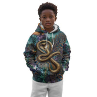 Amunet Ancient Temple Egyptian Kid Hoodie with Golden Serpent Mythology in Teal Tones