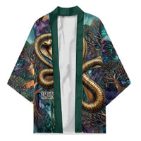 Amunet Ancient Temple Egyptian Kimono with Golden Serpent Mythology in Teal Tones