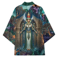 Amunet Ancient Temple Egyptian Kimono with Golden Serpent Mythology in Teal Tones
