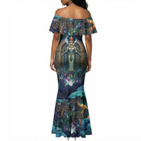 Amunet Ancient Temple Egyptian Mermaid Dress with Golden Serpent Mythology in Teal Tones