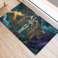Amunet Ancient Temple Egyptian Rubber Doormat with Golden Serpent Mythology in Teal Tones