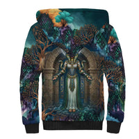 Amunet Ancient Temple Egyptian Sherpa Hoodie with Golden Serpent Mythology in Teal Tones