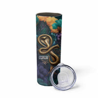 Amunet Ancient Temple Egyptian Skinny Tumbler with Golden Serpent Mythology in Teal Tones