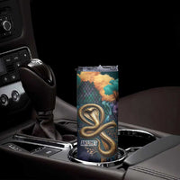 Amunet Ancient Temple Egyptian Skinny Tumbler with Golden Serpent Mythology in Teal Tones
