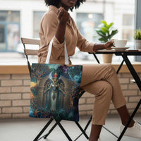 Amunet Ancient Temple Egyptian Tote Bag with Golden Serpent Mythology in Teal Tones