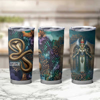 Amunet Ancient Temple Egyptian Tumbler Cup with Golden Serpent Mythology in Teal Tones