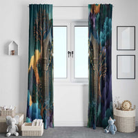 Amunet Ancient Temple Egyptian Window Curtain with Golden Serpent Mythology in Teal Tones