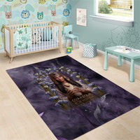 Anput Sacred Urn Area Rug with Papyrus Flowers Egyptian Guardian in Violet Mist