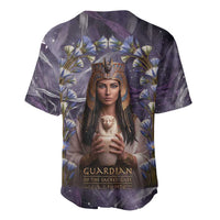 Anput Sacred Urn Baseball Jersey with Papyrus Flowers Egyptian Guardian in Violet Mist