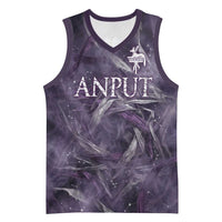 Anput Sacred Urn Basketball Jersey with Papyrus Flowers Egyptian Guardian in Violet Mist