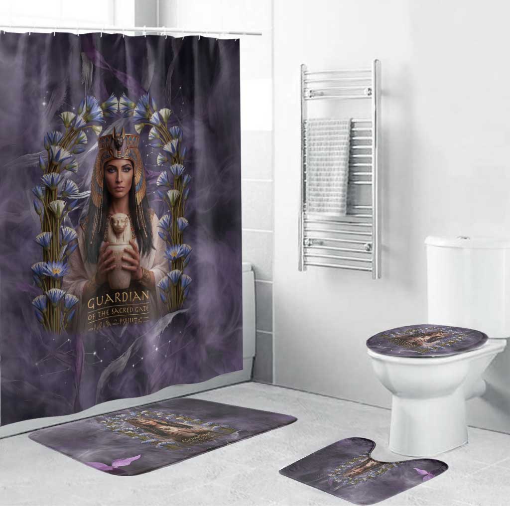 Anput Sacred Urn Bathroom Set with Papyrus Flowers Egyptian Guardian in Violet Mist