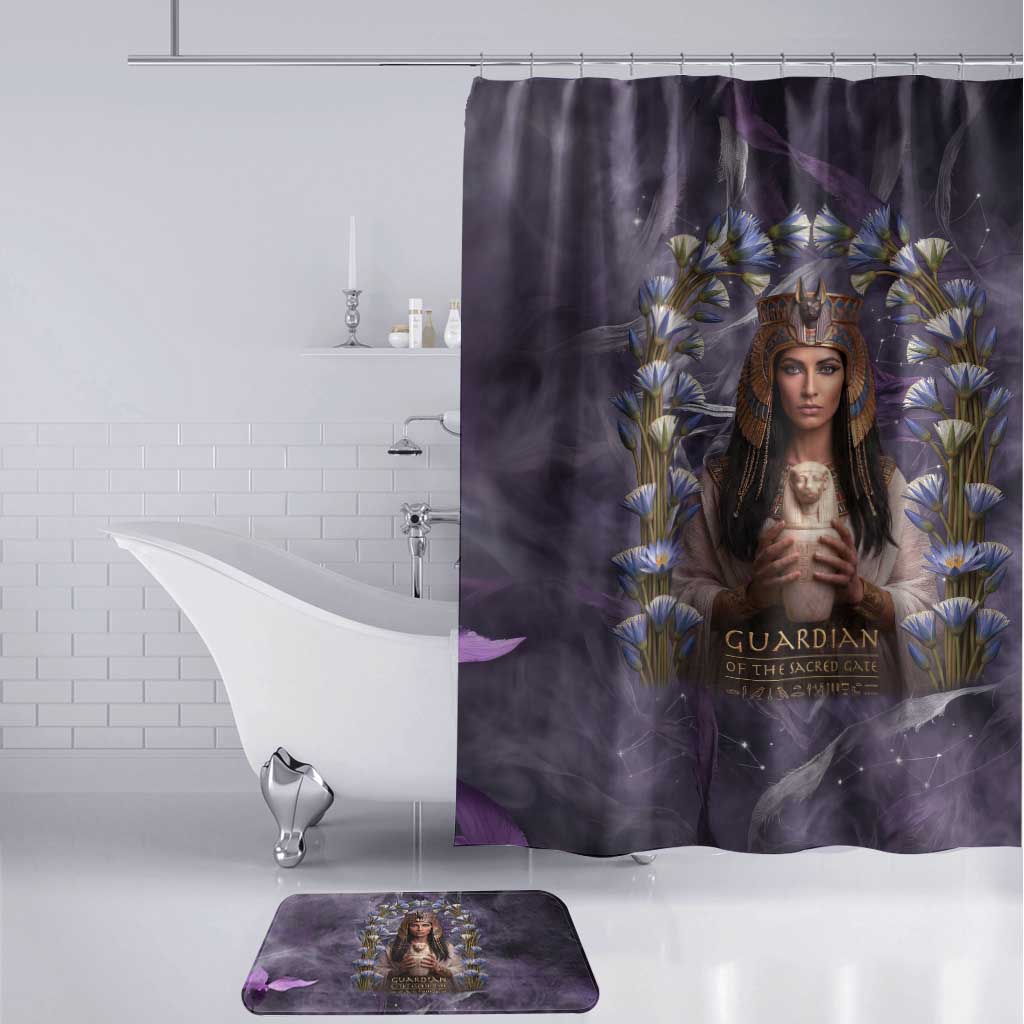 Anput Sacred Urn Bathroom Set with Papyrus Flowers Egyptian Guardian in Violet Mist