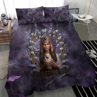 Anput Sacred Urn Bedding Set with Papyrus Flowers Egyptian Guardian in Violet Mist