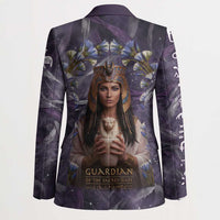 Anput Sacred Urn Blazer with Papyrus Flowers Egyptian Guardian in Violet Mist