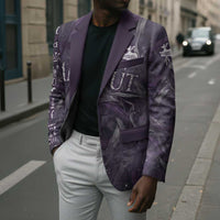 Anput Sacred Urn Blazer with Papyrus Flowers Egyptian Guardian in Violet Mist
