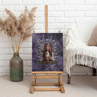 Anput Sacred Urn Canvas Wall Art with Papyrus Flowers Egyptian Guardian in Violet Mist