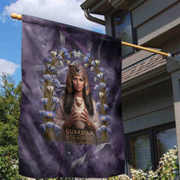 Anput Sacred Urn Garden Flag with Papyrus Flowers Egyptian Guardian in Violet Mist