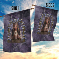 Anput Sacred Urn Garden Flag with Papyrus Flowers Egyptian Guardian in Violet Mist