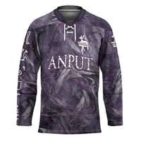 Anput Sacred Urn Hockey Jersey with Papyrus Flowers Egyptian Guardian in Violet Mist