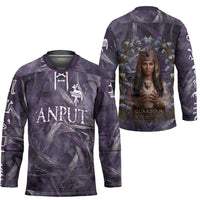 Anput Sacred Urn Hockey Jersey with Papyrus Flowers Egyptian Guardian in Violet Mist