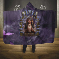 Anput Sacred Urn Hooded Blanket with Papyrus Flowers Egyptian Guardian in Violet Mist