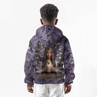 Anput Sacred Urn Kid Hoodie with Papyrus Flowers Egyptian Guardian in Violet Mist